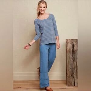 Mathilda Jane Finn Tiered Pants Women's Size XS Ceil Blue Stretch Wide Leg Retro